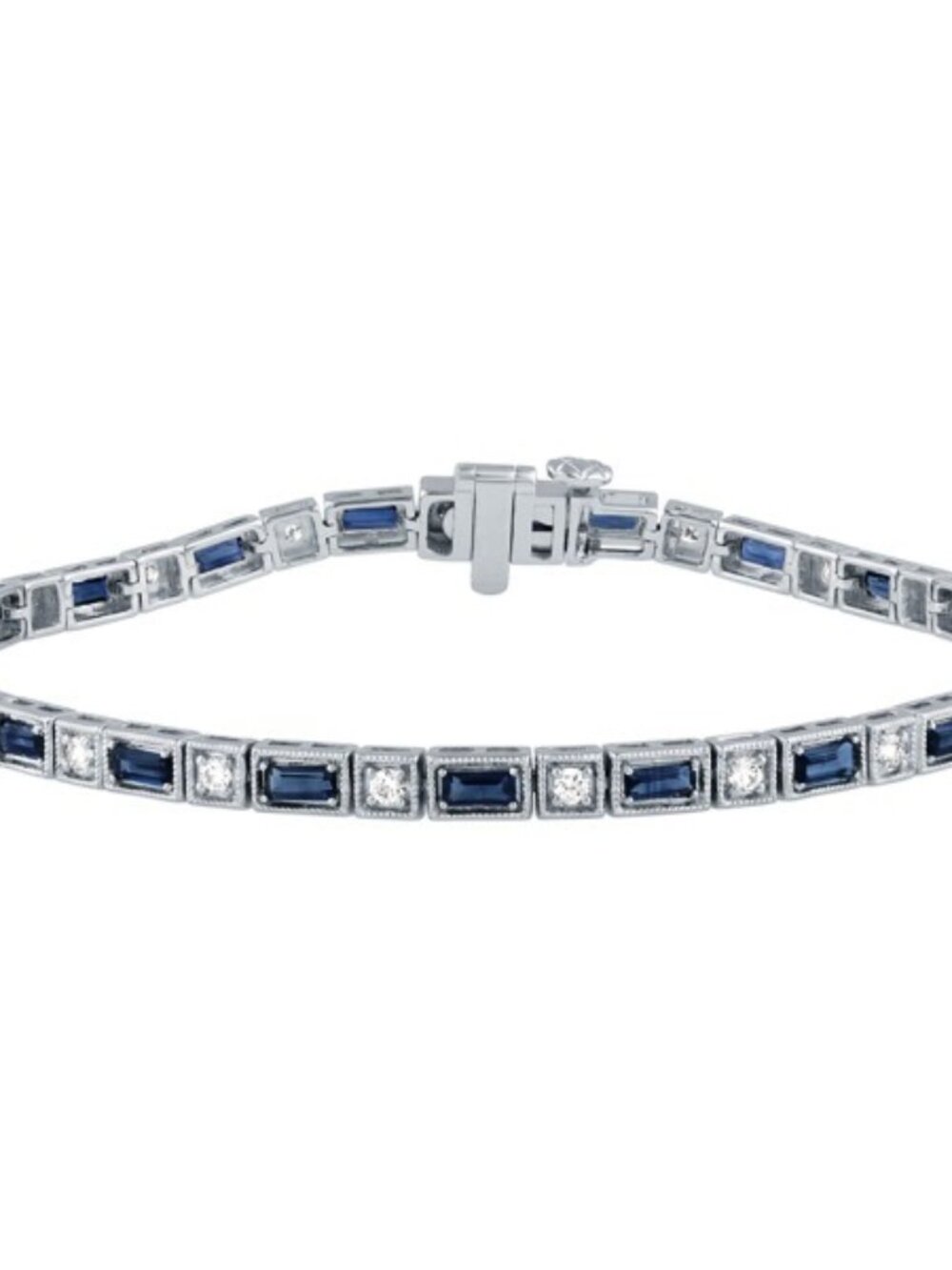 3.51 Carat Natural Diamond and Sapphire Fancy Bracelet 14K White Gold 7''